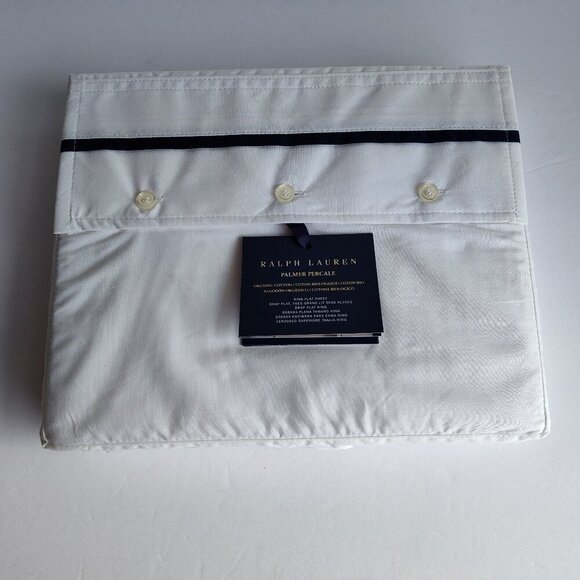 Ralph Lauren White Palmer Percale KING Organic Cotton Flat Sheet - Picture 1 of 4